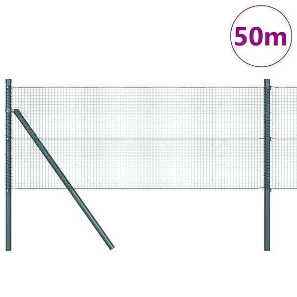Schweißdrahtzaun mit 13 Pfosten Grün 0,4x50 m Stahl