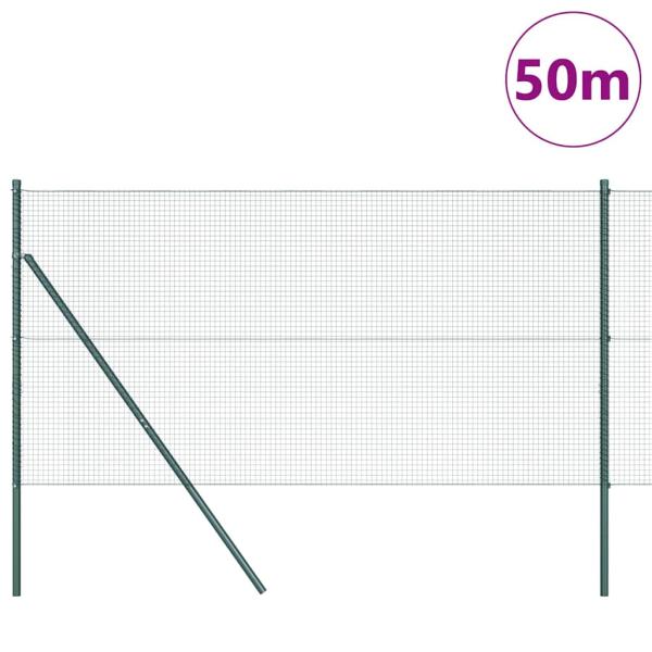 Geschweißter Drahtzaun mit 13 Pfosten Grün 1,4x50 m Stahl