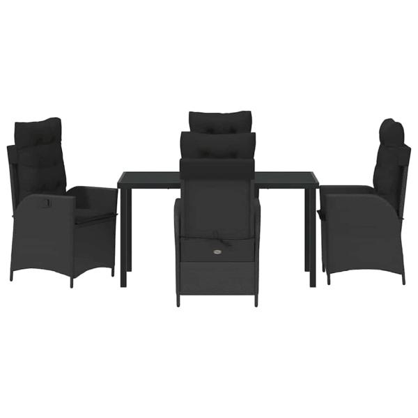 5-teiliges Garten-Esszimmer-Set mit Kissen Schwarz Poly Rattan
