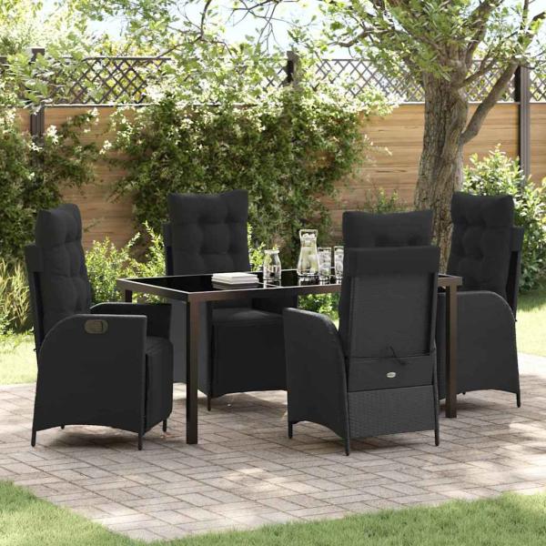 ARDEBO.de - 5-teiliges Garten-Esszimmer-Set Schwarz Poly Rattan