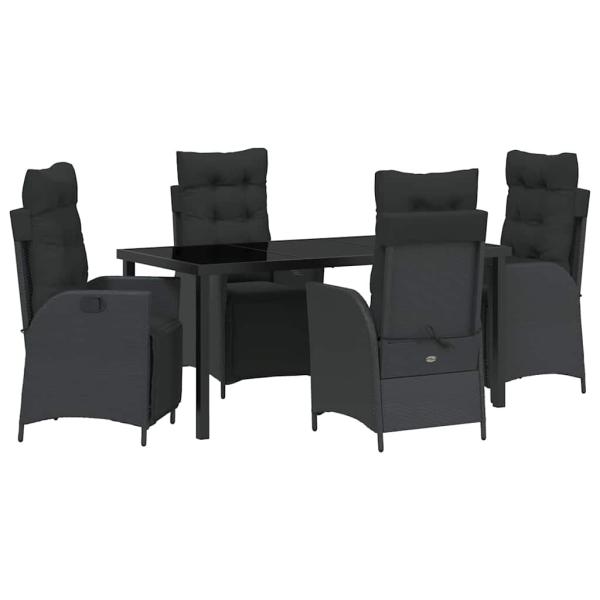 5-teiliges Garten-Esszimmer-Set Schwarz Poly Rattan