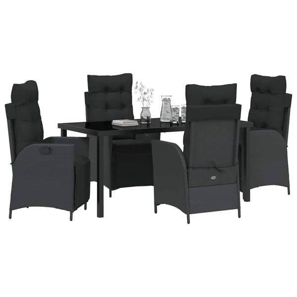 5-teiliges Garten-Esszimmer-Set Schwarz Poly Rattan