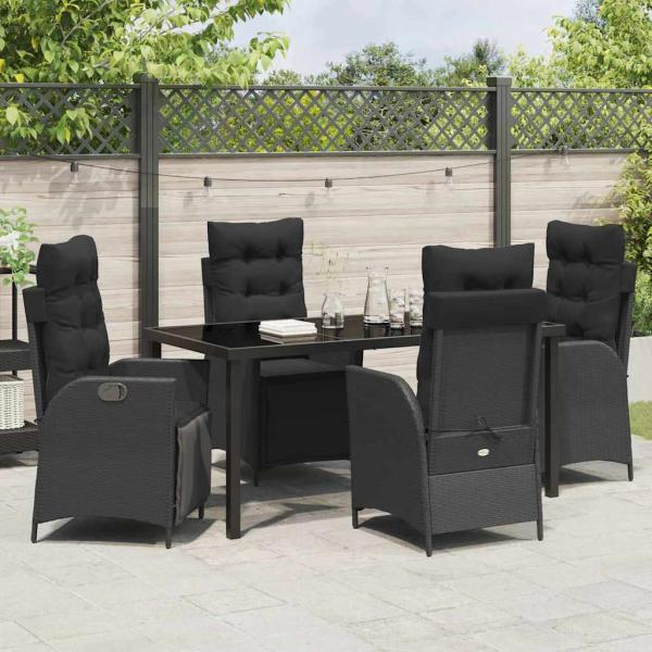 5-teiliges Garten-Esszimmer-Set Schwarz Poly Rattan