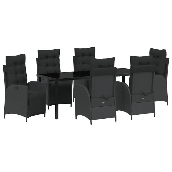ARDEBO.de - 7-teiliges Garten-Dining-Set Schwarz Poly-Rattan