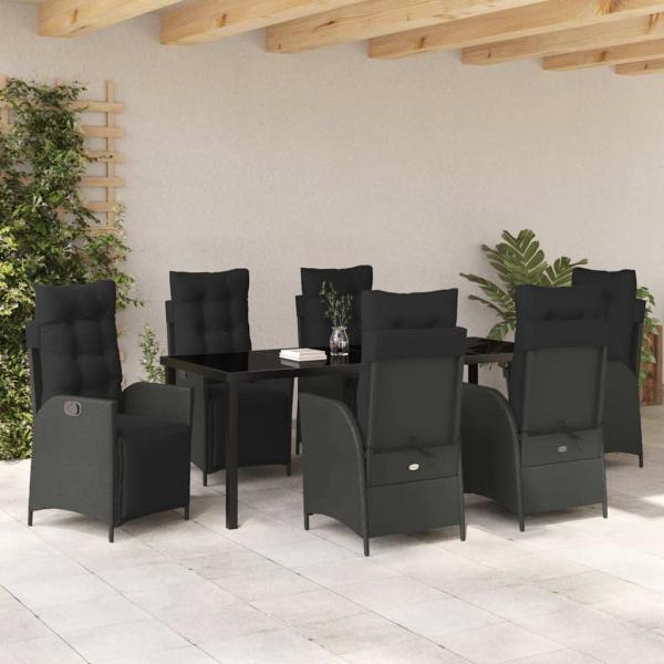 7-teiliges Garten-Dining-Set Schwarz Poly-Rattan