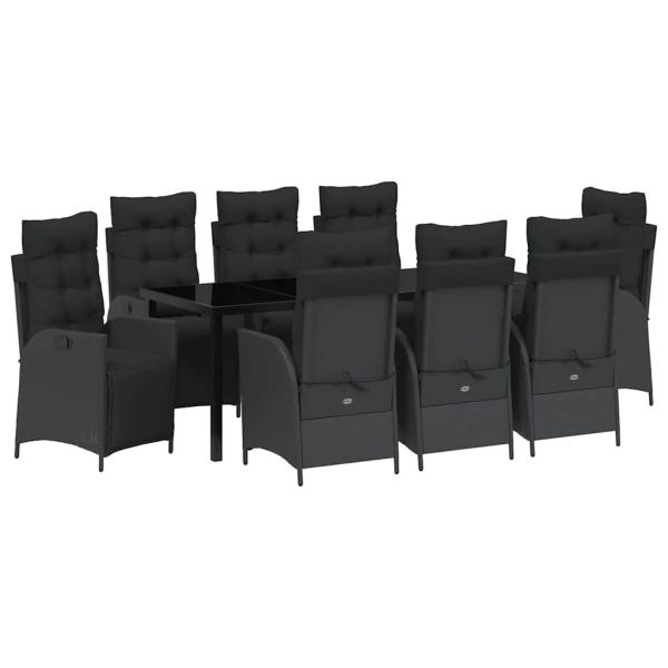 9-teiliges Garten-Essgruppe Schwarz Poly-Rattan