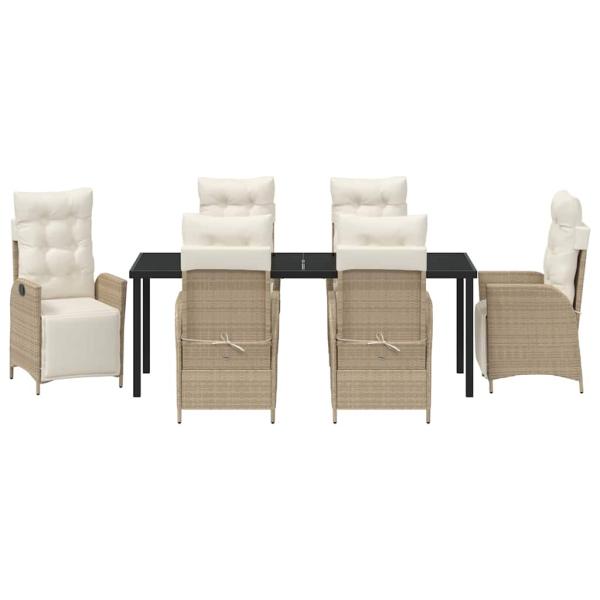 ARDEBO.de - 7-teiliges Garten-Esstisch-Set Beige Poly Rattan