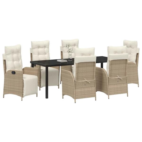 7-teiliges Garten-Esstisch-Set Beige Poly Rattan