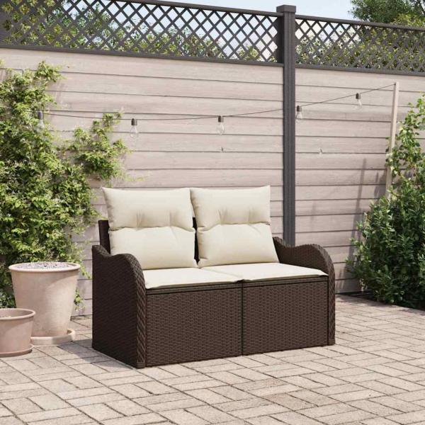 ARDEBO.de - 2-Sitzer Garten-Sofa mit Kissen Braun Poly Rattan
