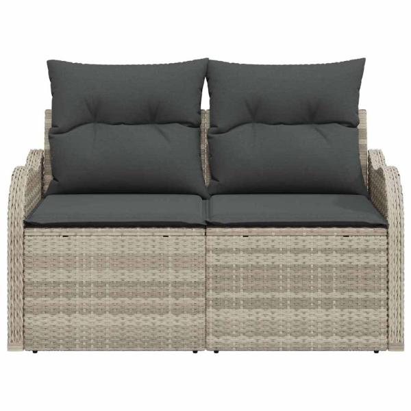 2-Sitzer Gartensofa mit Kissen Hellgrau Poly Rattan
