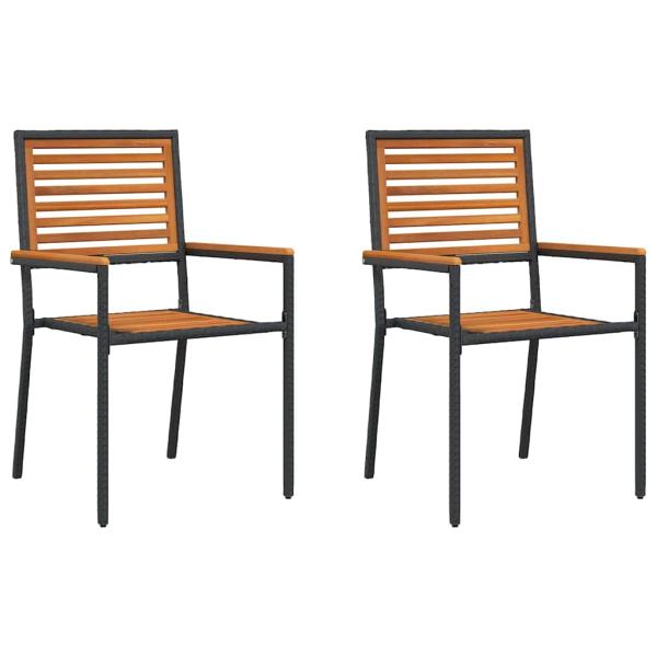 Stapelbare Gartenstühle mit Kissen, 2 Stück, Schwarz, Poly Rattan