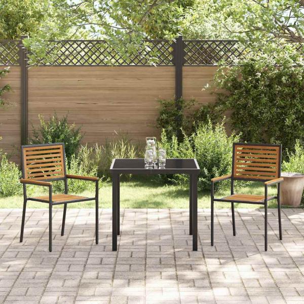 Stapelbare Gartenstühle mit Kissen, 2 Stück, Schwarz, Poly Rattan