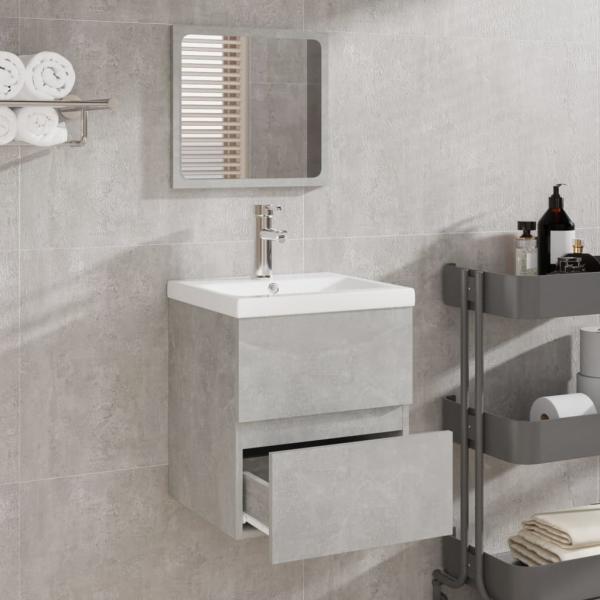 Badschrank mit Spiegel Betongrau Holzwerkstoff