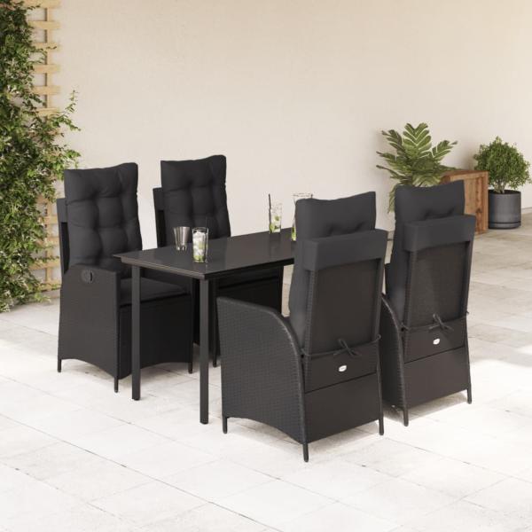 ARDEBO.de - 5-tlg. Garten-Essgruppe mit Kissen Schwarz Poly Rattan