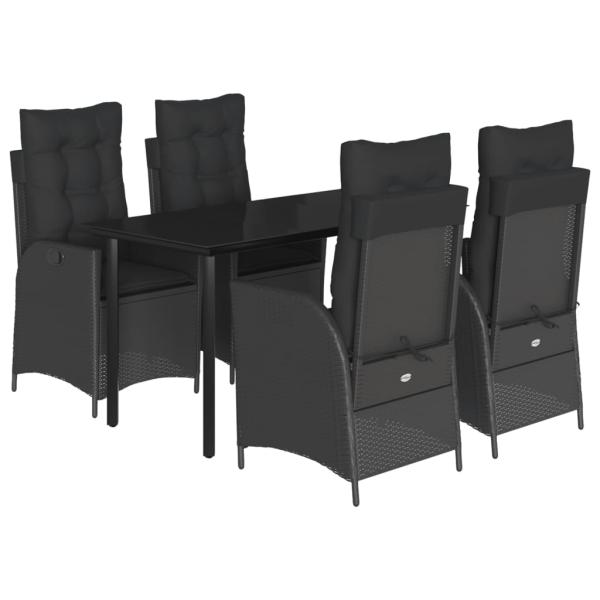 5-tlg. Garten-Essgruppe mit Kissen Schwarz Poly Rattan