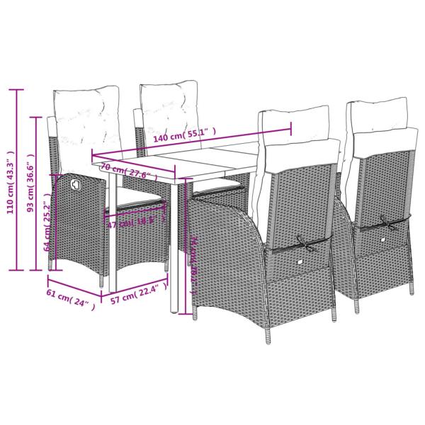 5-tlg. Garten-Essgruppe mit Kissen Schwarz Poly Rattan