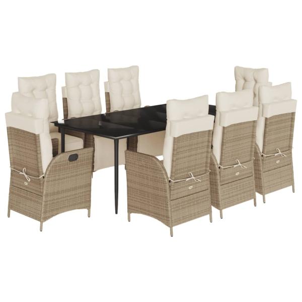 9-tlg. Garten-Essgruppe mit Kissen Beige Poly Rattan