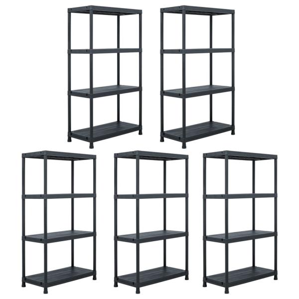ARDEBO.de - Lagerregale 5 Stk. Schwarz 60 x 30 x 138 cm Kunststoff