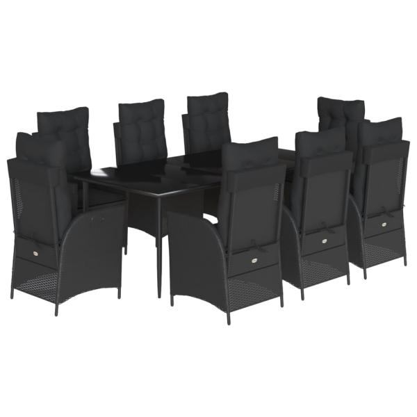9-tlg. Garten-Essgruppe mit Kissen Schwarz Poly Rattan