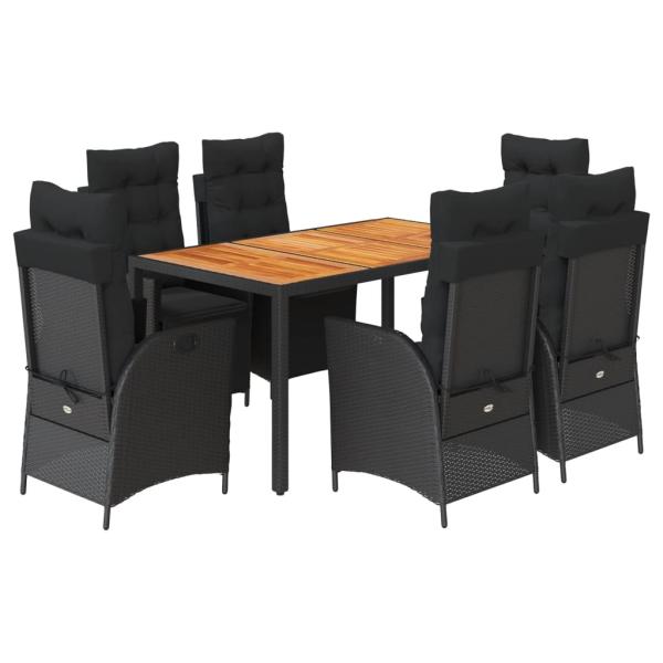 7-tlg. Garten-Essgruppe mit Kissen Schwarz Poly Rattan