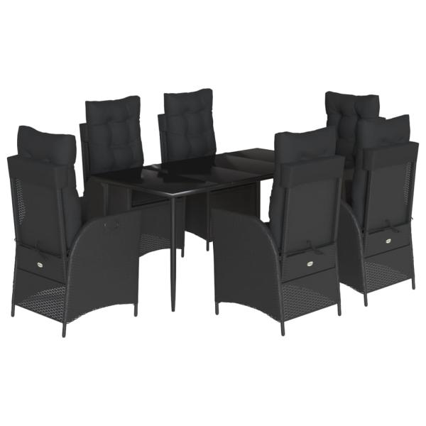 7-tlg. Garten-Essgruppe mit Kissen Schwarz Poly Rattan