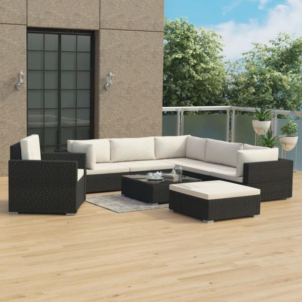 ARDEBO.de - 8-tlg. Garten-Lounge-Set mit Auflagen Poly Rattan Schwarz