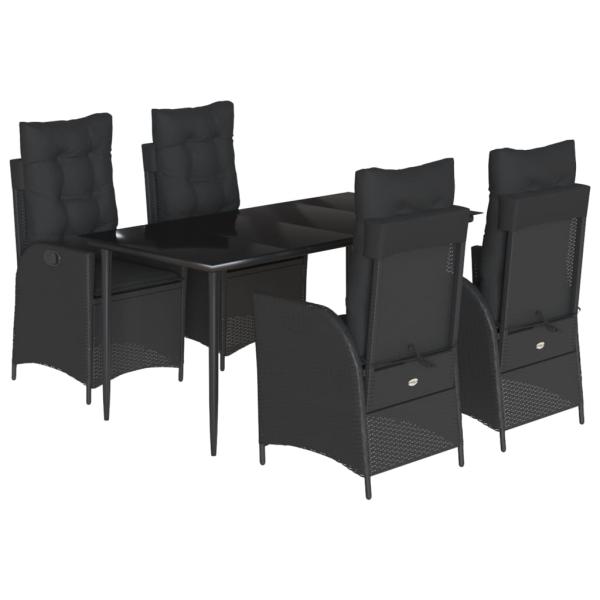 5-tlg. Garten-Essgruppe mit Kissen Schwarz Poly Rattan
