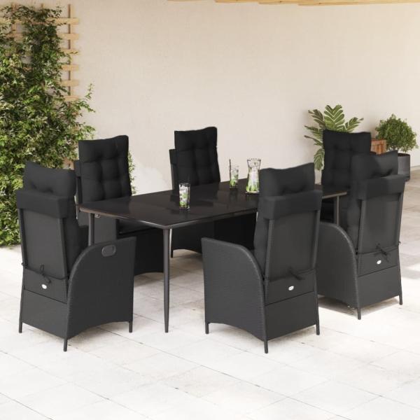 ARDEBO.de - 7-tlg. Garten-Essgruppe mit Kissen Schwarz Poly Rattan