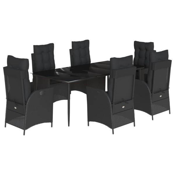 7-tlg. Garten-Essgruppe mit Kissen Schwarz Poly Rattan