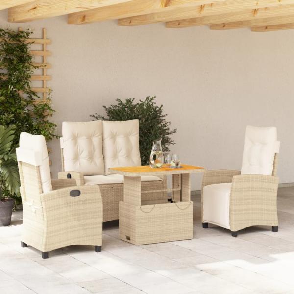 ARDEBO.de - 4-tlg. Garten-Essgruppe mit Kissen Beige Poly Rattan