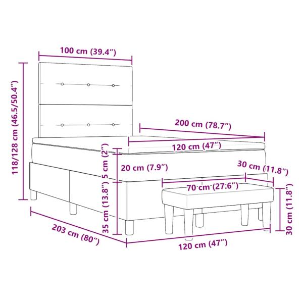 Boxspringbett mit Matratze & Bank Blau 120x200 cm Stoff