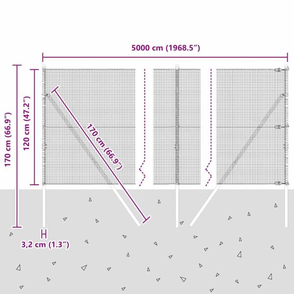 Schweißdrahtzaun mit 13 Pfosten Grau 1.2x50 m Stahl