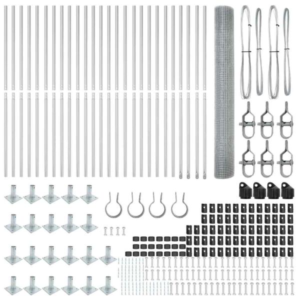 Geschweißter Drahtzaun mit 13 Flanschpfosten 1,2x50 m Verzinkter Stahl