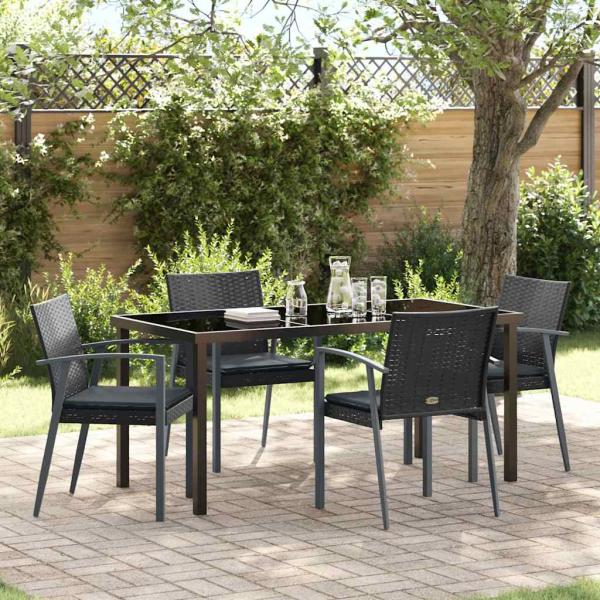 ARDEBO.de - 5-teiliges Garten-Dining-Set mit Kissen Schwarz Poly-Rattan