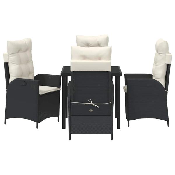 5-teiliges Garten-Dining-Set mit Kissen Schwarz Poly-Rattan