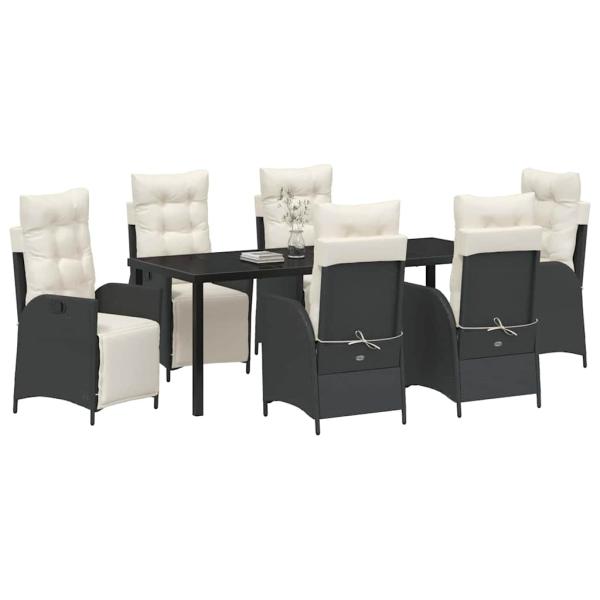 ARDEBO.de - 7-teiliges Garten-Esszimmer-Set Schwarz Poly Rattan