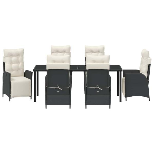 7-teiliges Garten-Esszimmer-Set Schwarz Poly Rattan