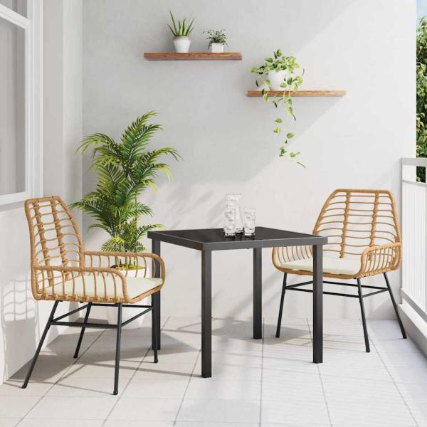 ARDEBO.de - 3-teiliges Garten-Ess-Set mit Kissen Braun Poly Rattan