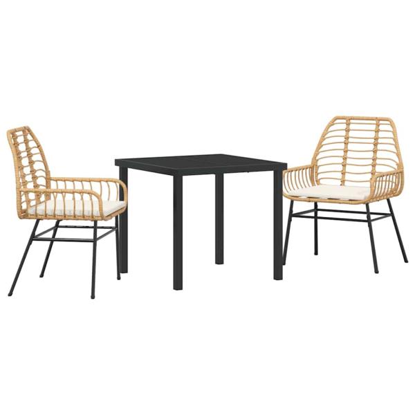 3-teiliges Garten-Ess-Set mit Kissen Braun Poly Rattan