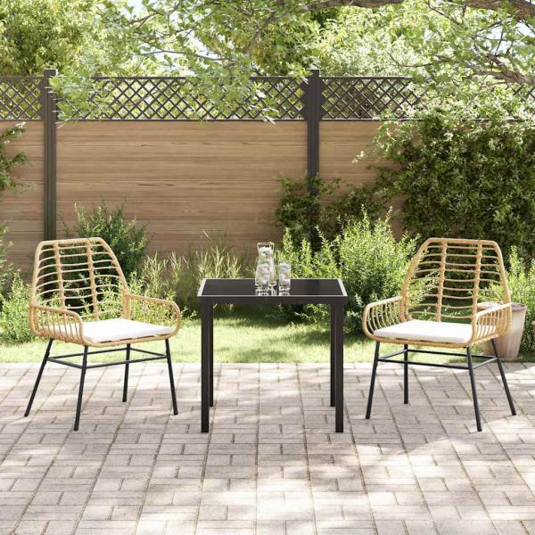 3-teiliges Garten-Ess-Set mit Kissen Braun Poly Rattan