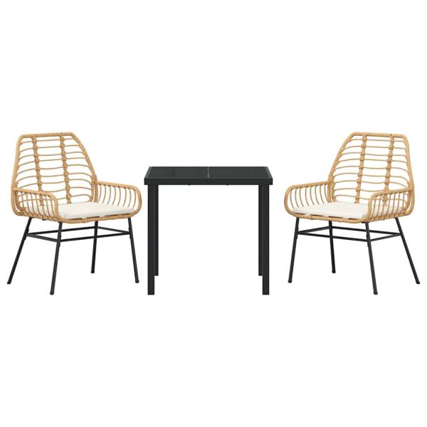 3-teiliges Garten-Ess-Set mit Kissen Braun Poly Rattan