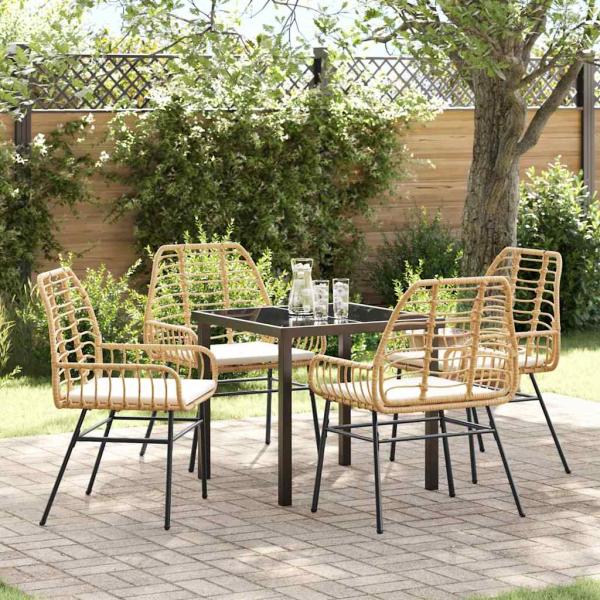ARDEBO.de - 5-teiliges Garten-Ess-Set mit Kissen in Braun Poly-Rattan