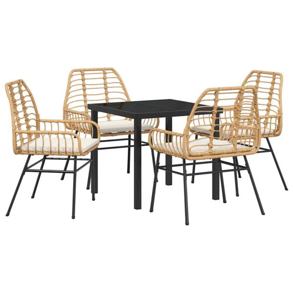 5-teiliges Garten-Ess-Set mit Kissen in Braun Poly-Rattan