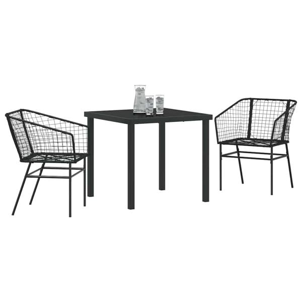 3-teiliges Garten-Essenset Schwarz Poly Rattan