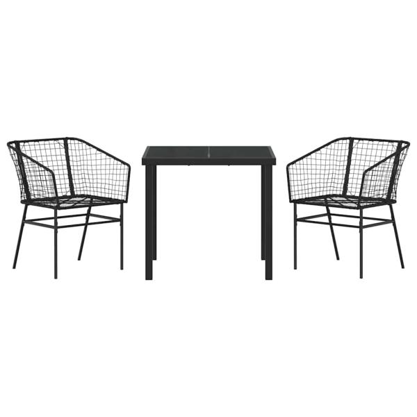 3-teiliges Garten-Essenset Schwarz Poly Rattan
