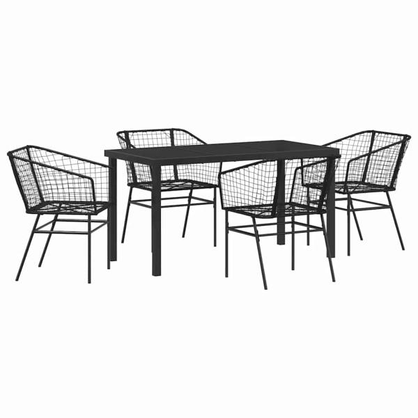 Set aus 3 Schwarz PE-Rattan, pulverbeschichteter Stahl