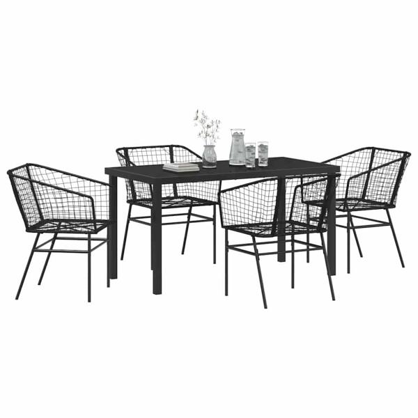 Set aus 3 Schwarz PE-Rattan, pulverbeschichteter Stahl