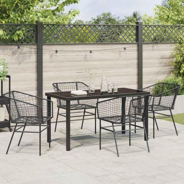 Set aus 3 Schwarz PE-Rattan, pulverbeschichteter Stahl