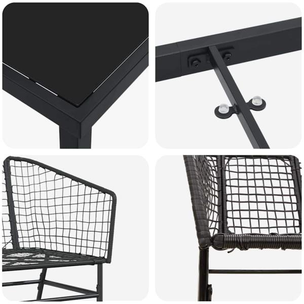 Set aus 3 Schwarz PE-Rattan, pulverbeschichteter Stahl