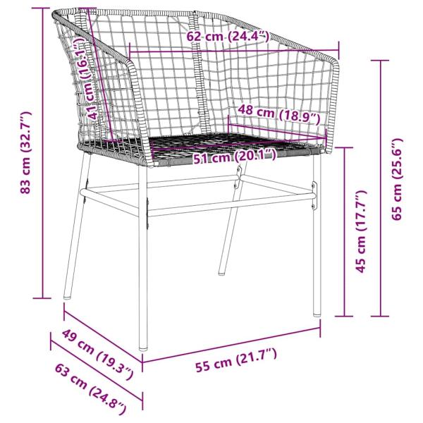 Set aus 3 Schwarz PE-Rattan, pulverbeschichteter Stahl